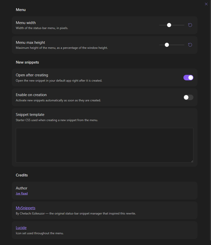 Settings tab