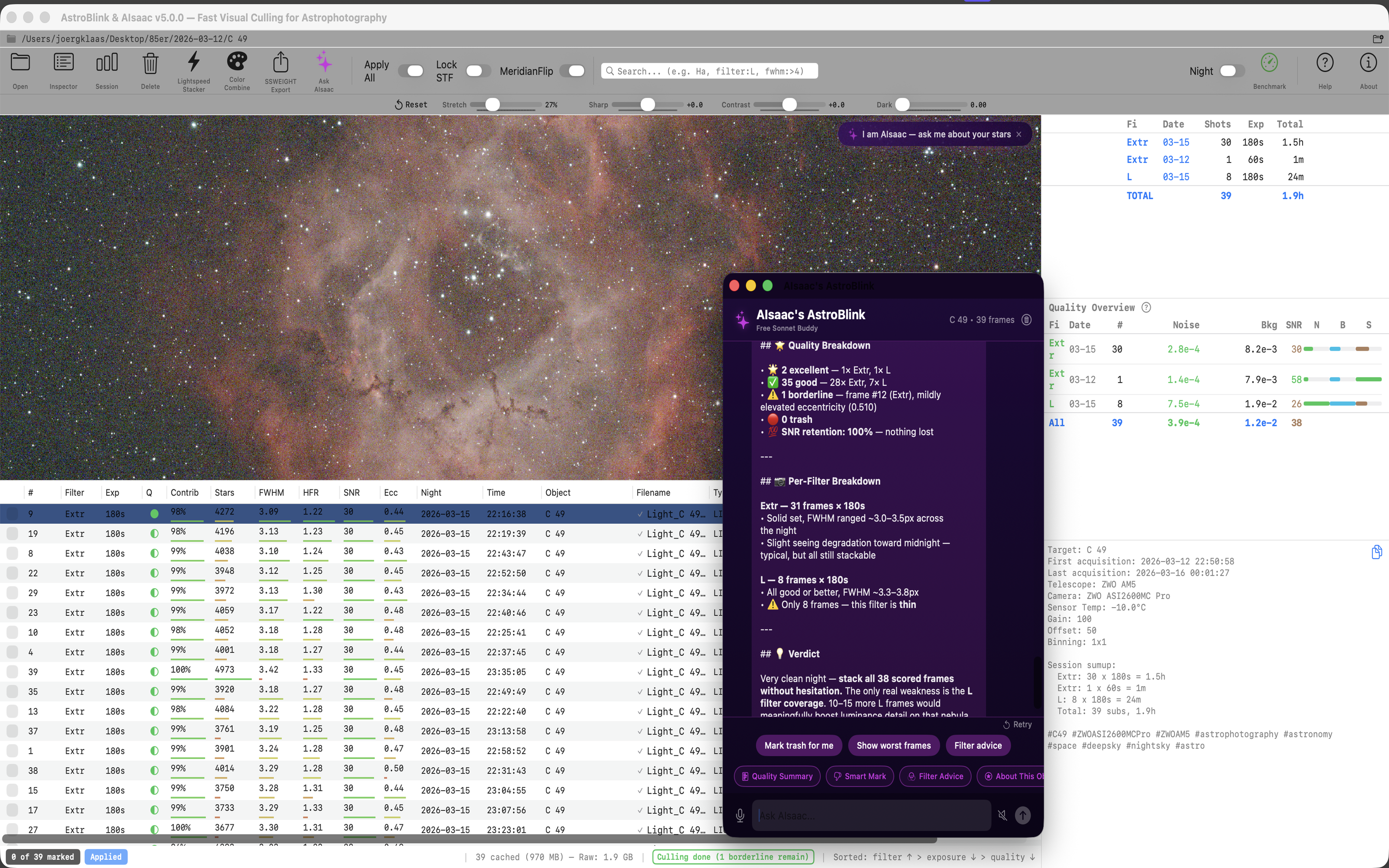 AstroBlink color view with AIsaac