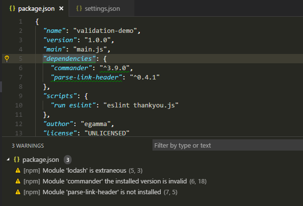 package.json validation