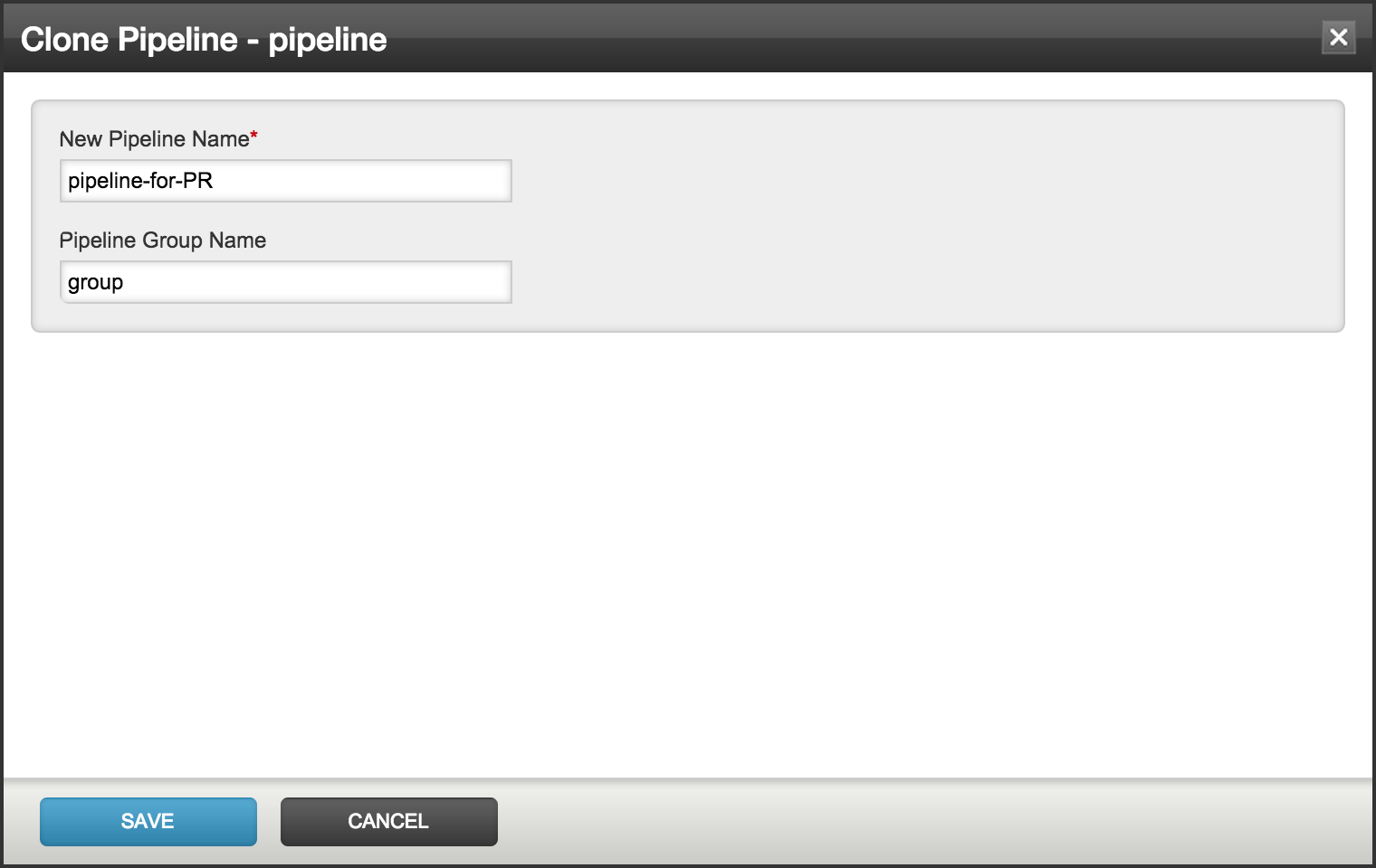 Clone pipeline pop-up