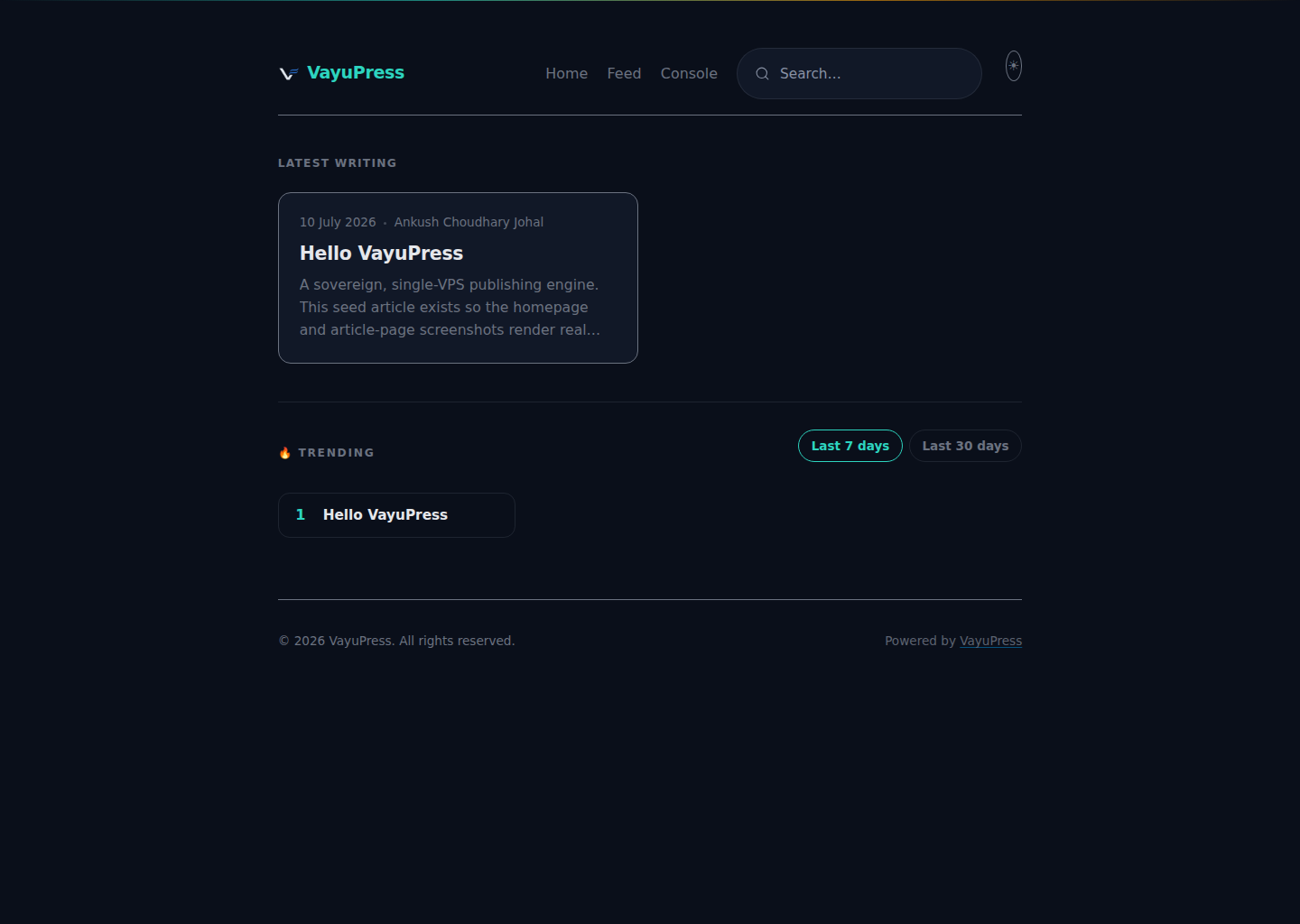 VayuPress homepage