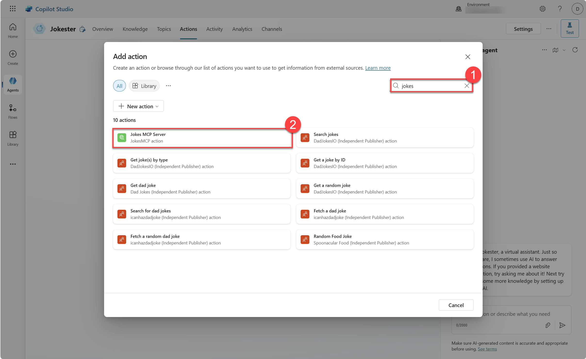 Search for and select the action