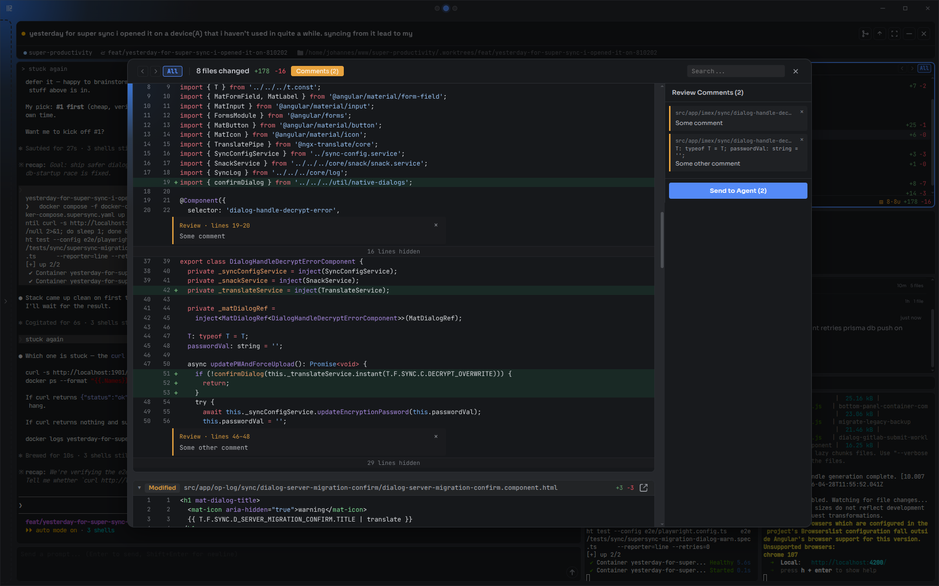 Diff review with inline comments