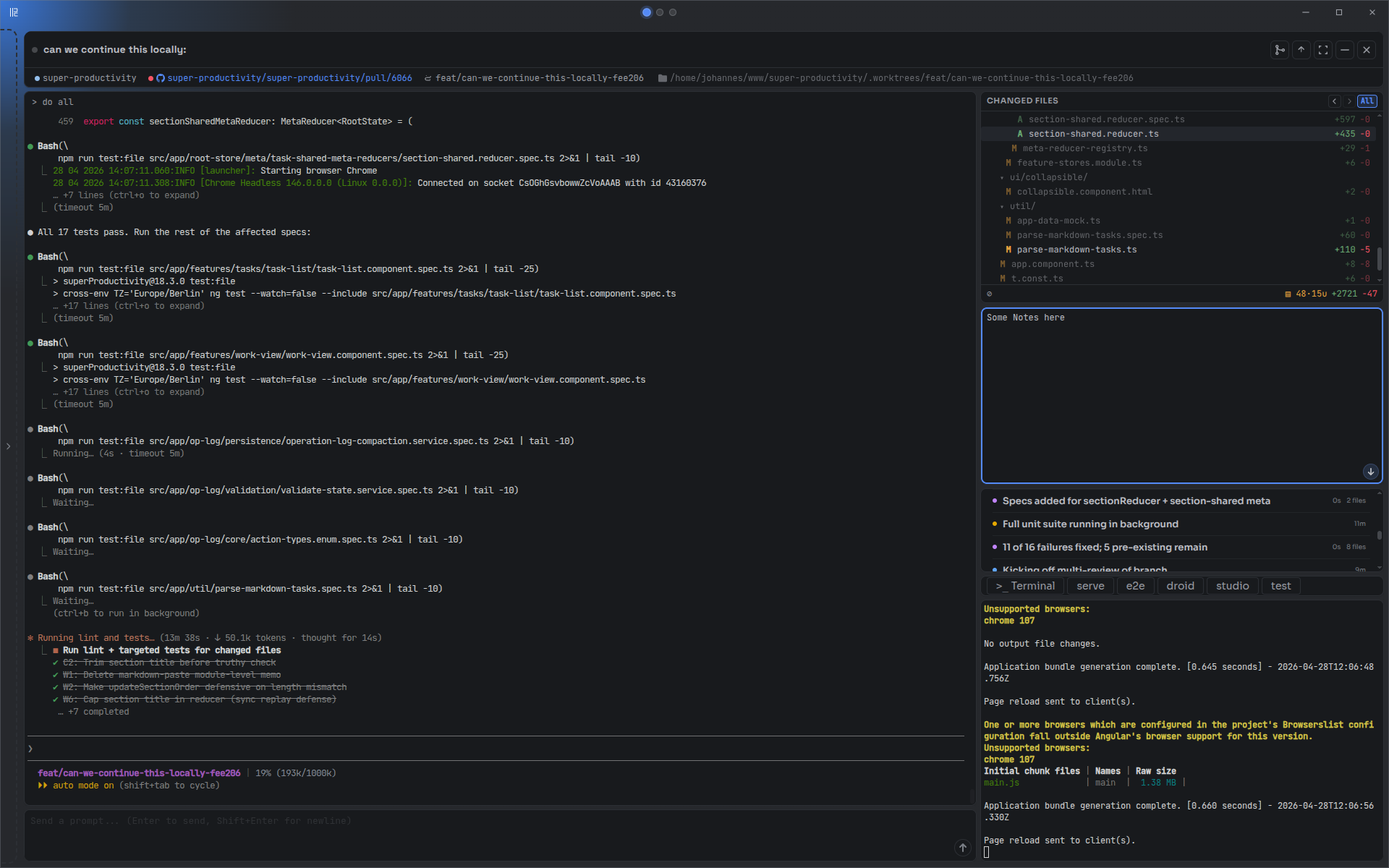 Focused view on a single task