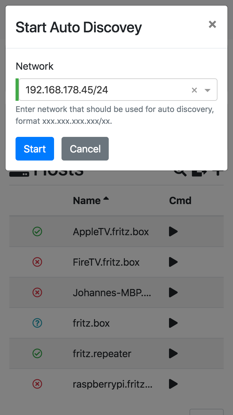 Auto discovery of hosts