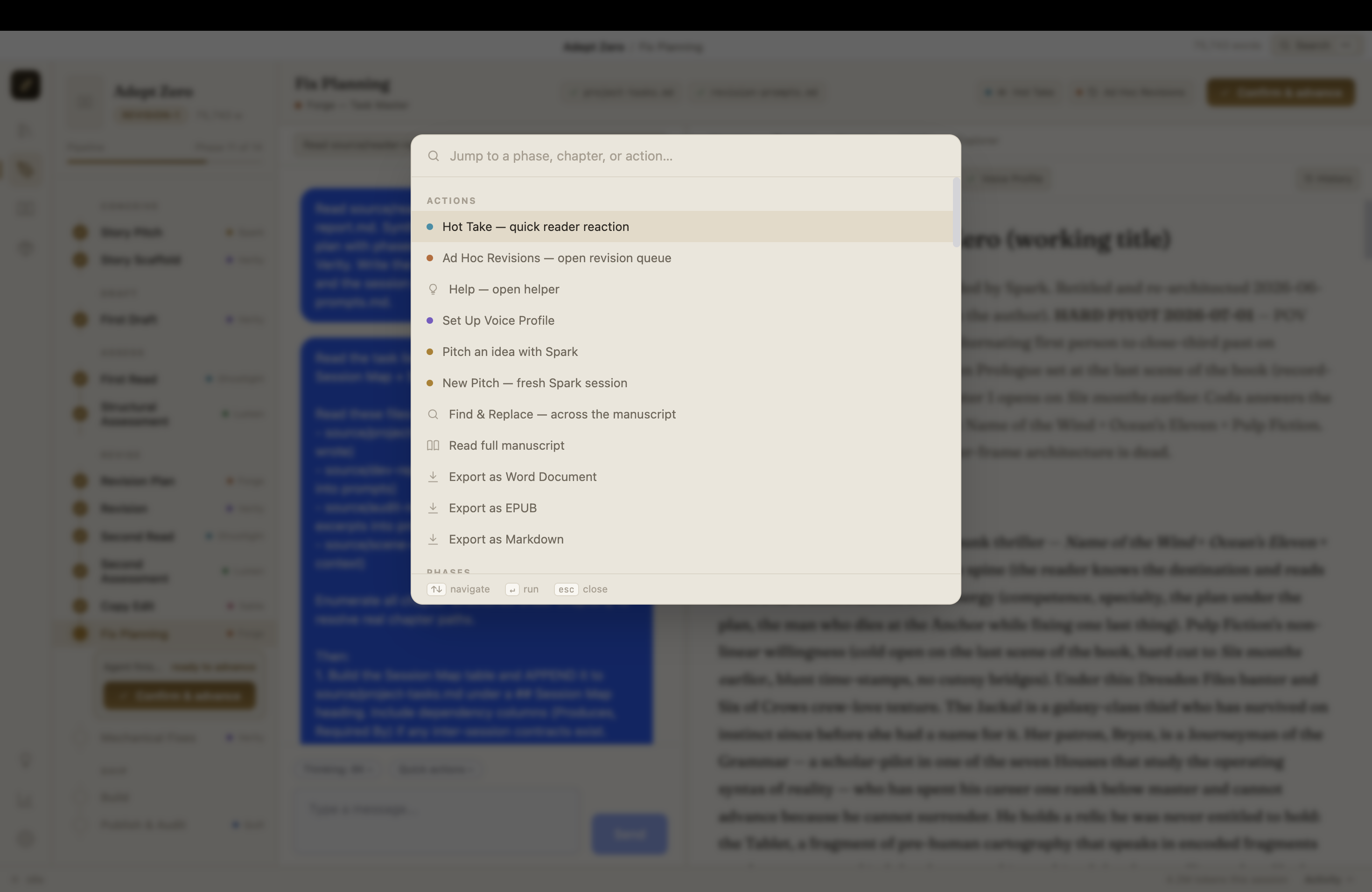 Command palette — jump anywhere with ⌘K