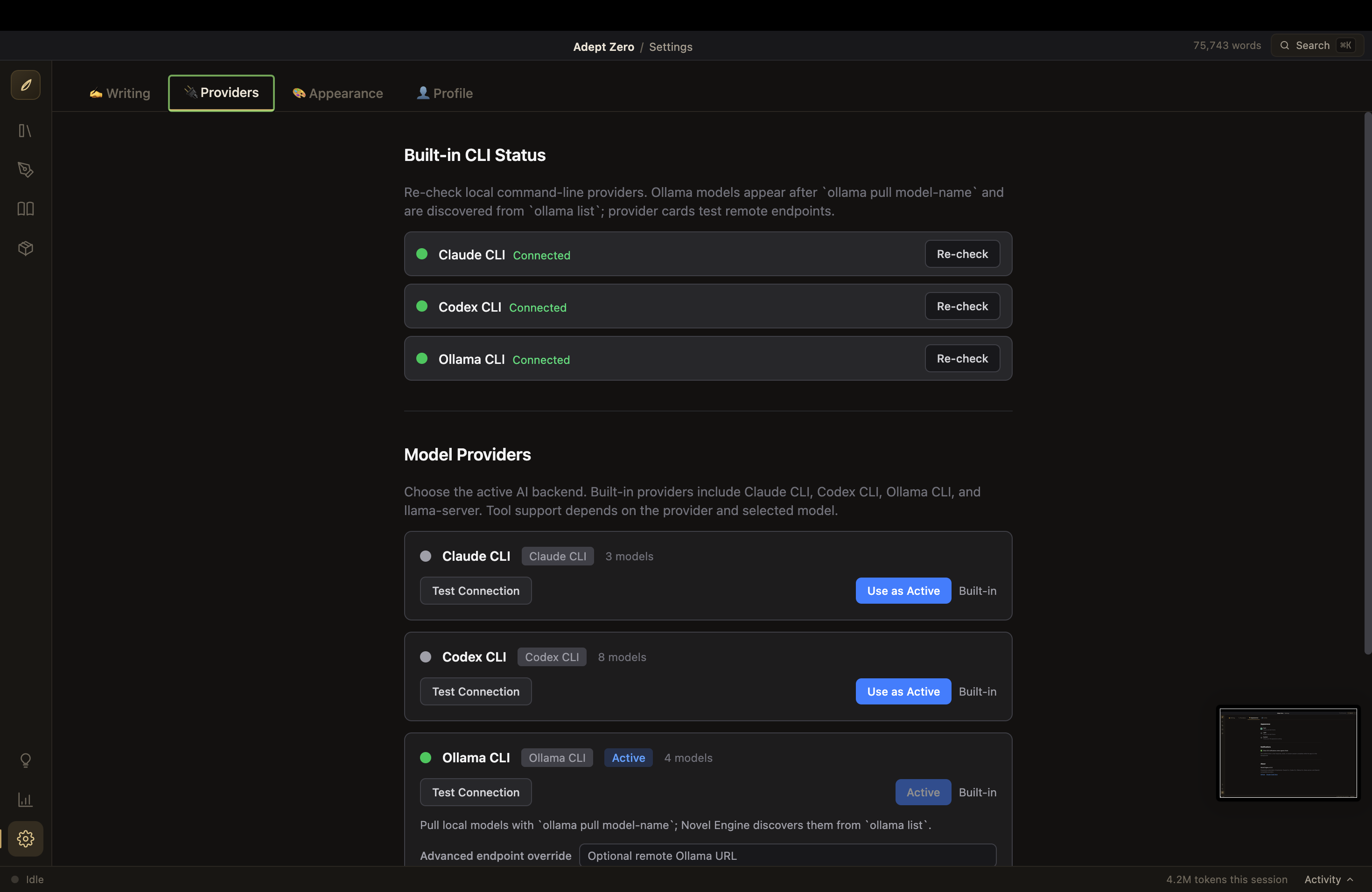 Providers — connect Claude, Codex, or Ollama