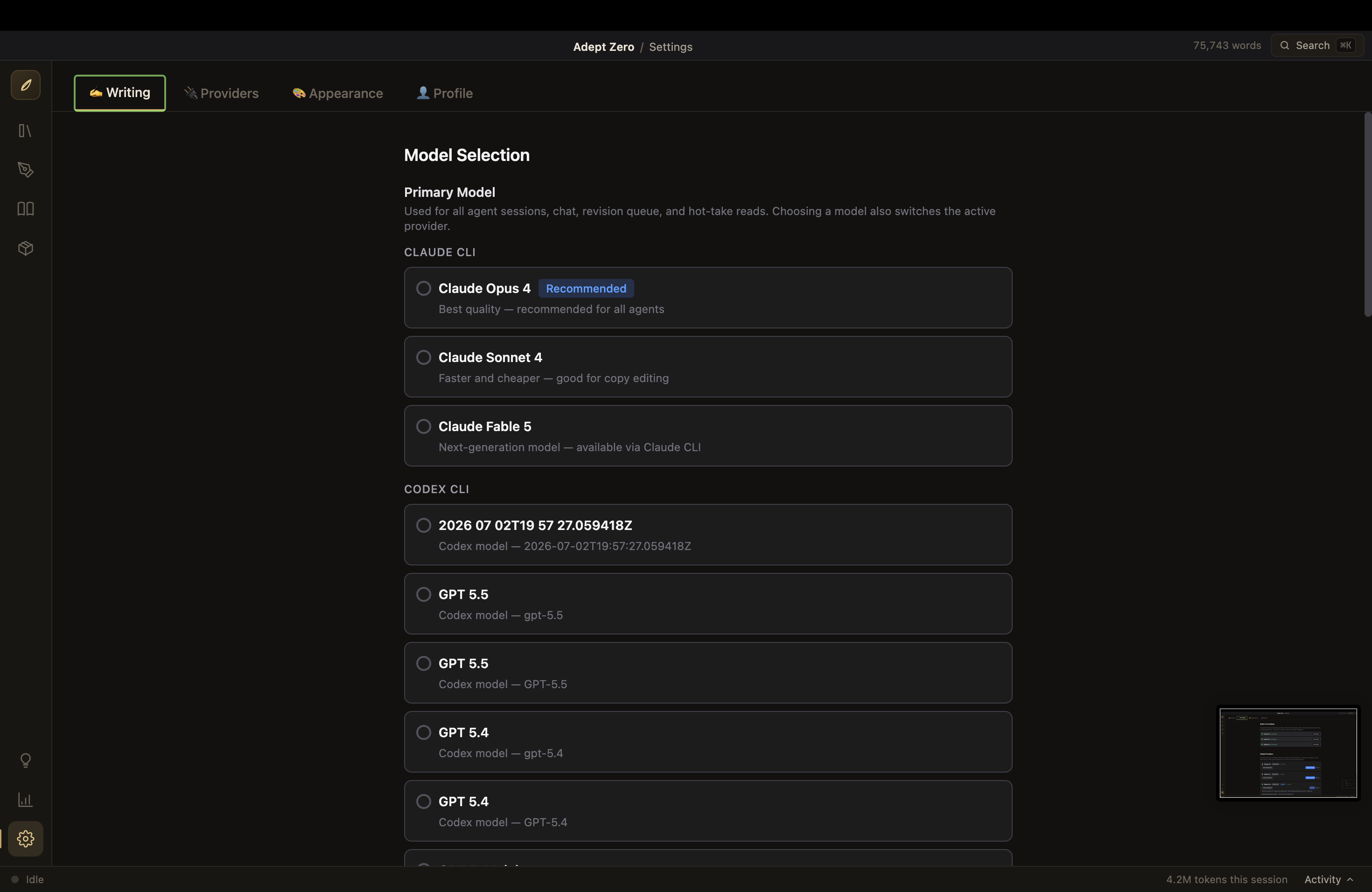 Model selection — pick any model from any connected AI