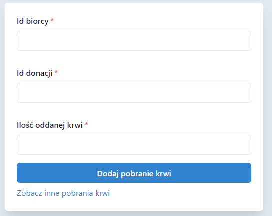 Formularz dodania pobrania krwi