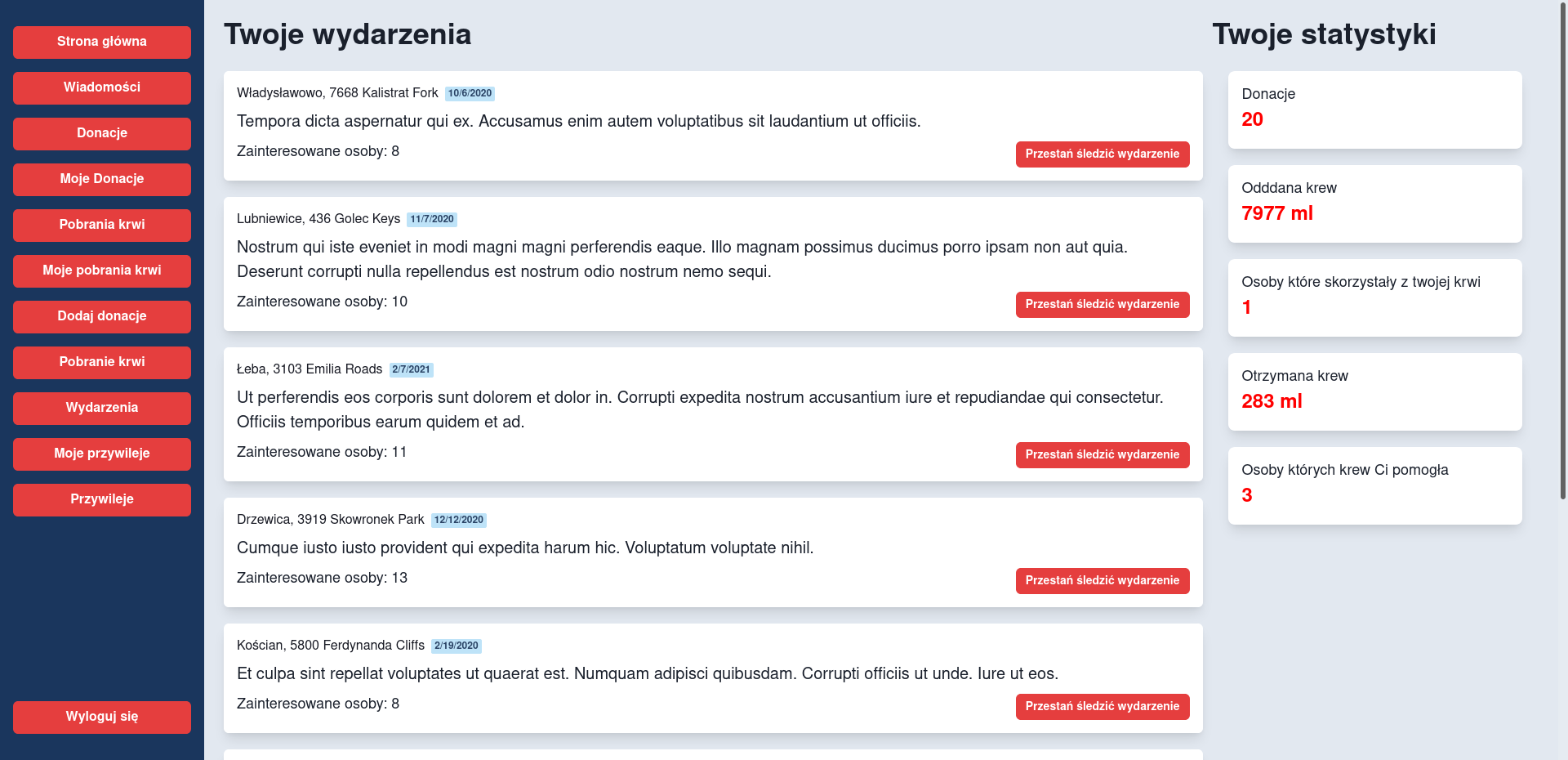 Główny widok dla administratora