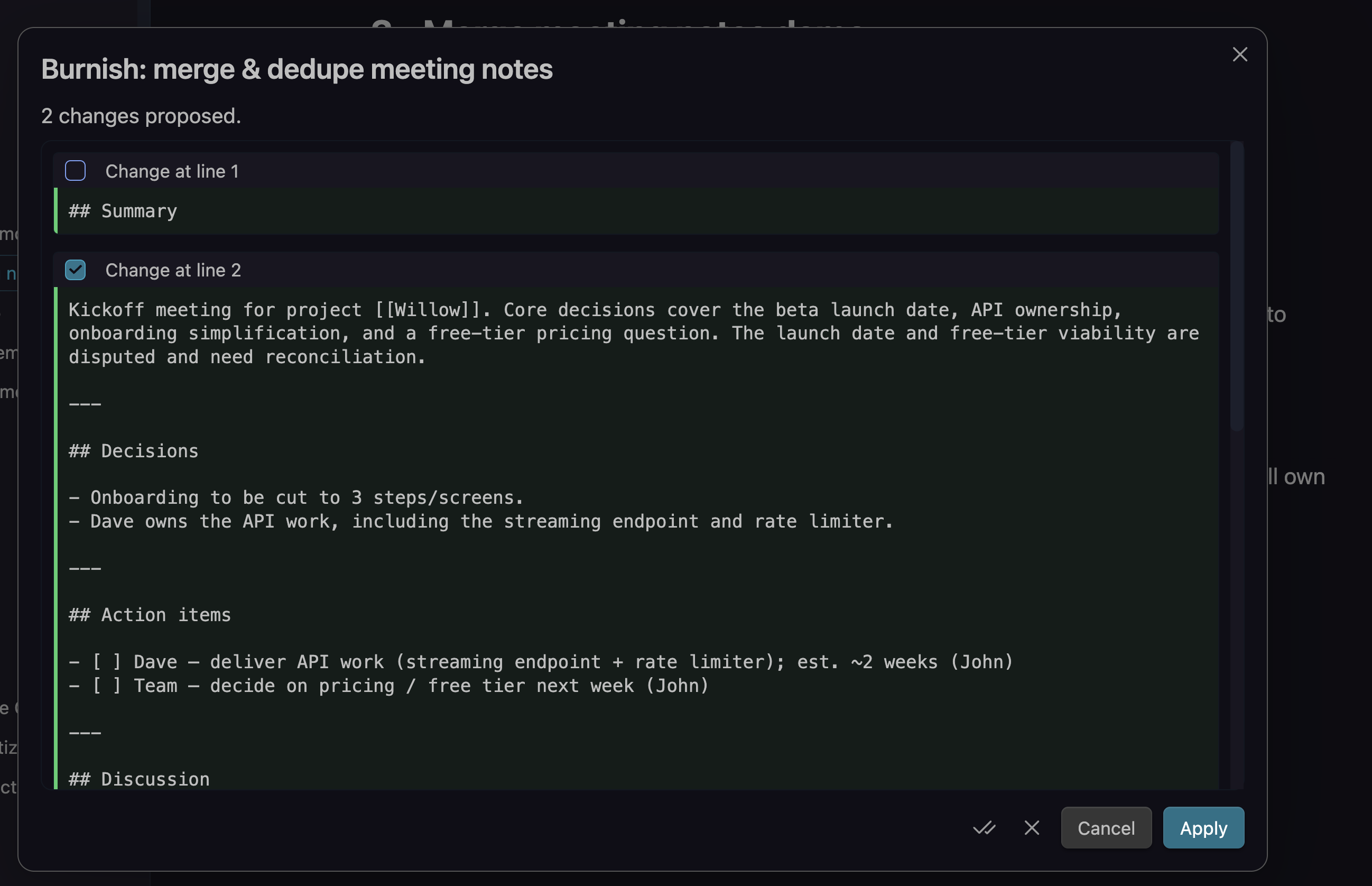 Merge meeting notes diff preview