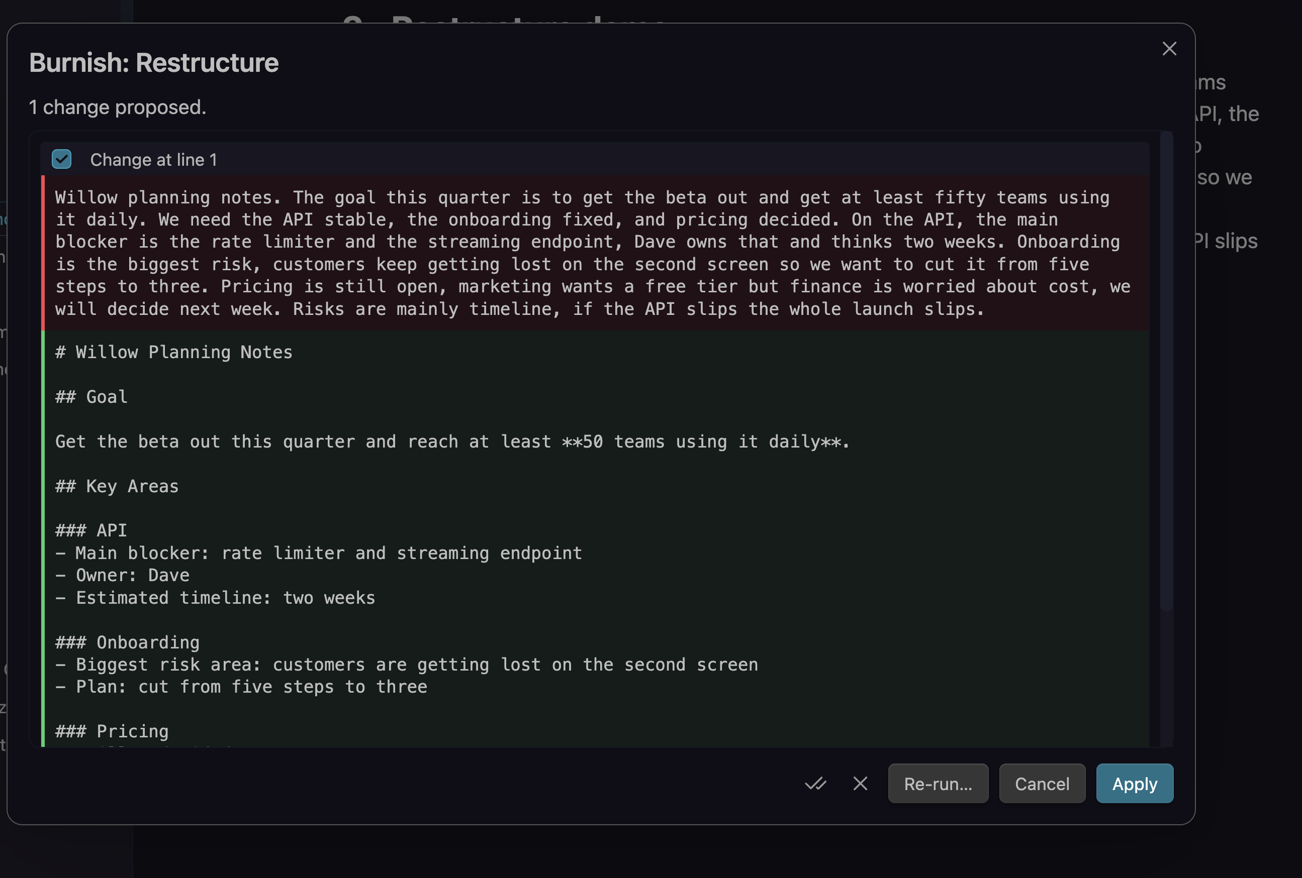 Restructure diff preview
