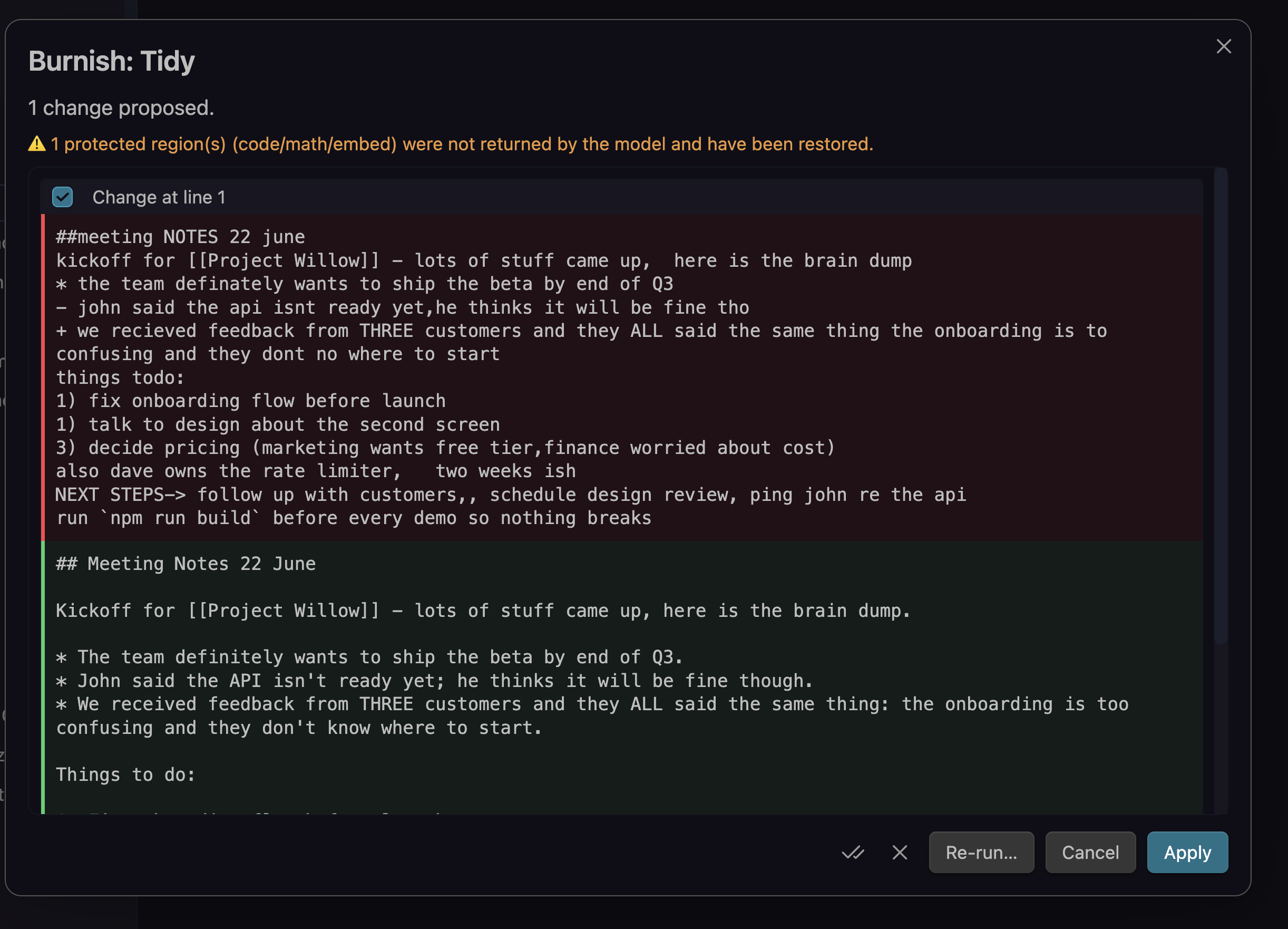 Tidy diff preview