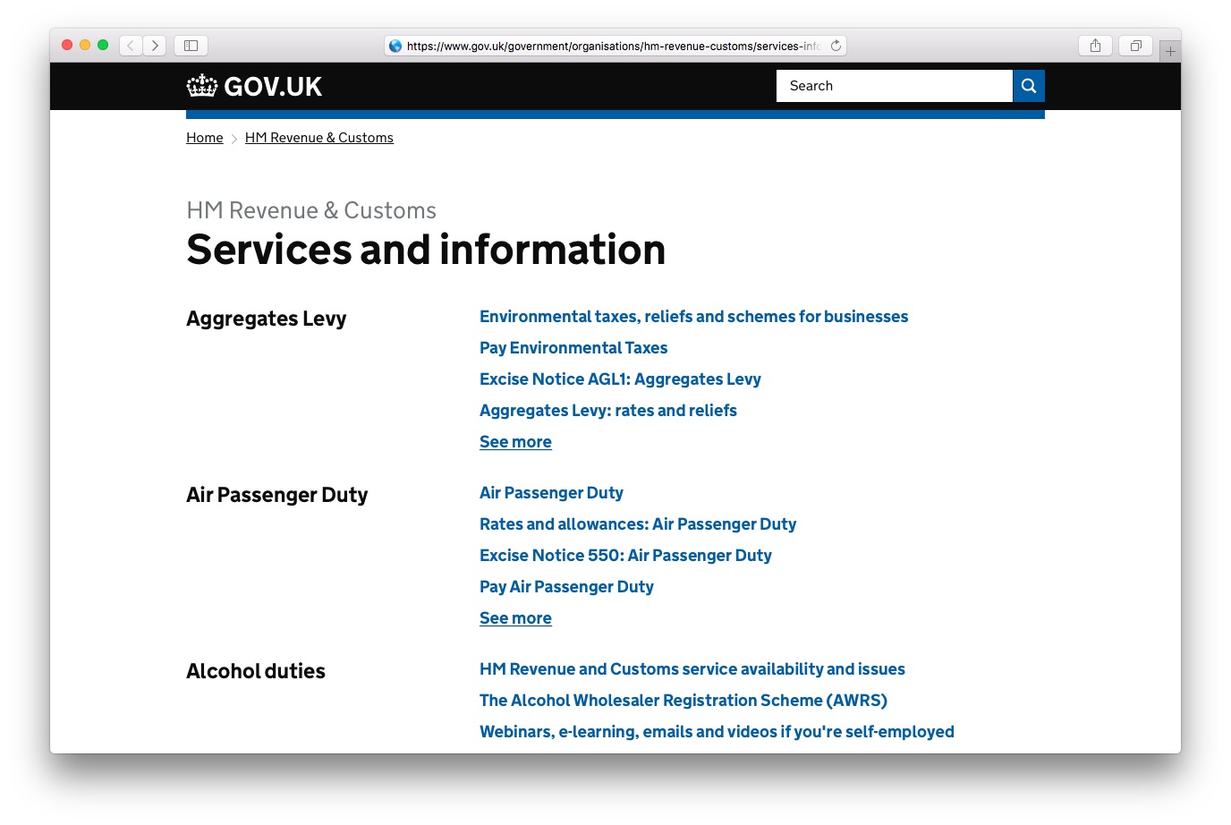 Services and information page