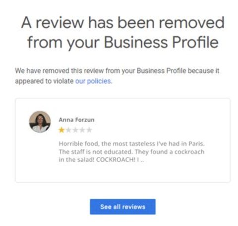 Review removal confirmation for Anna Forzun