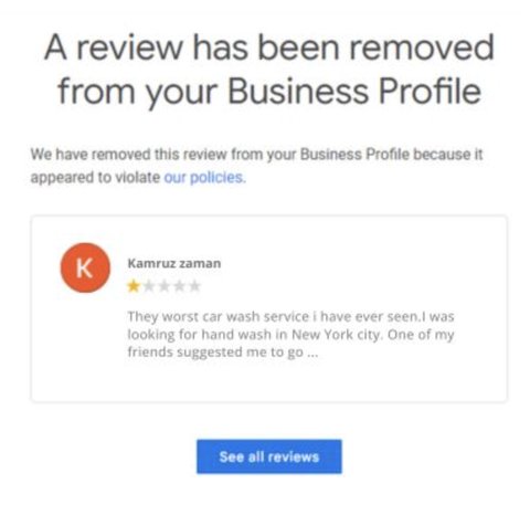 Review removal confirmation for Kamruz Zaman