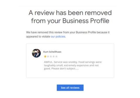 Review removal confirmation for Kurt Schellhaas