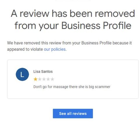 Review removal confirmation for Lisa Santos