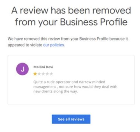 Review removal confirmation for Mallini Devi
