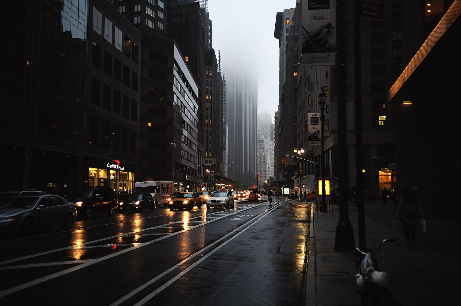 New York City Street with rain and fog