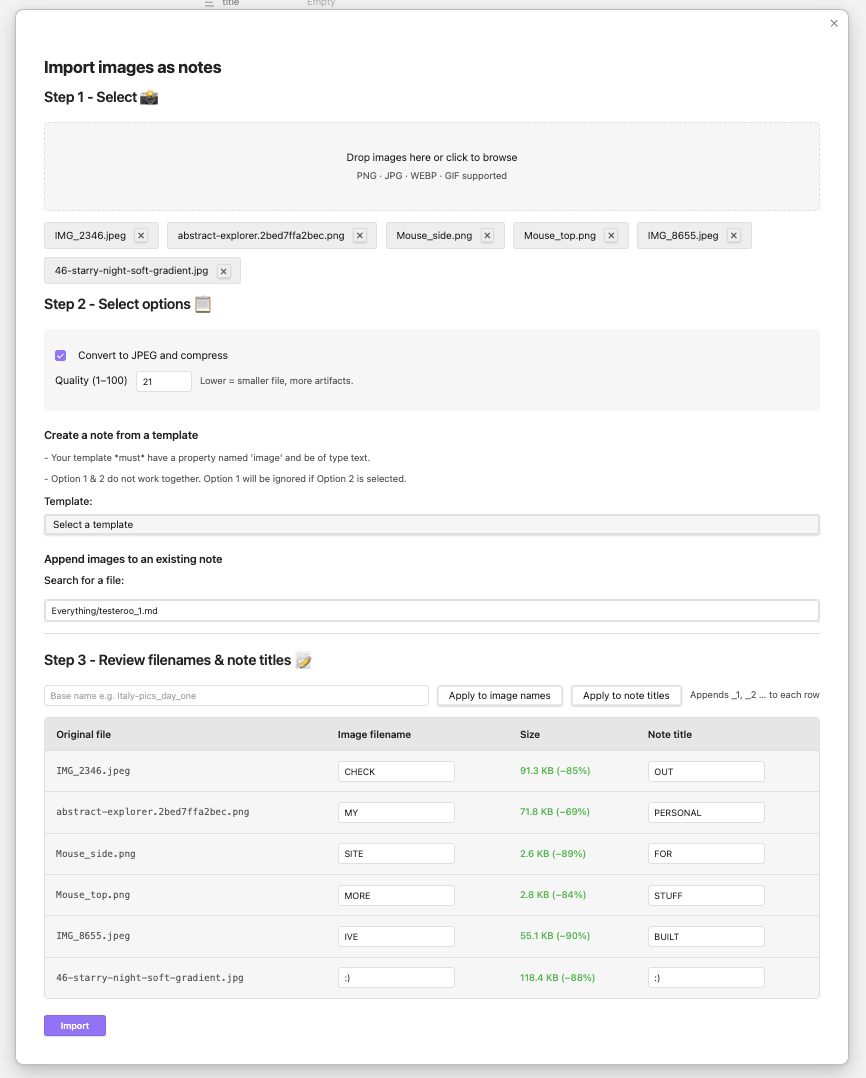 Example of what it looks like Bulk Image Importer Main Menu