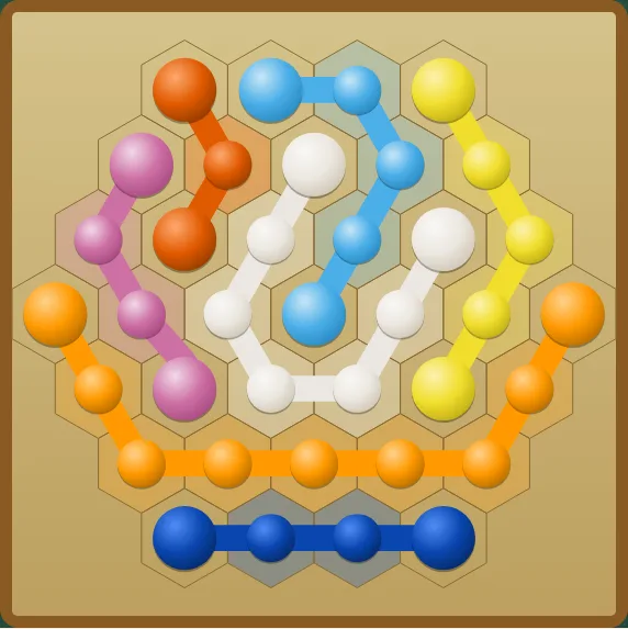 A finished 7×7 hexagon level on wood, made of six-sided cells