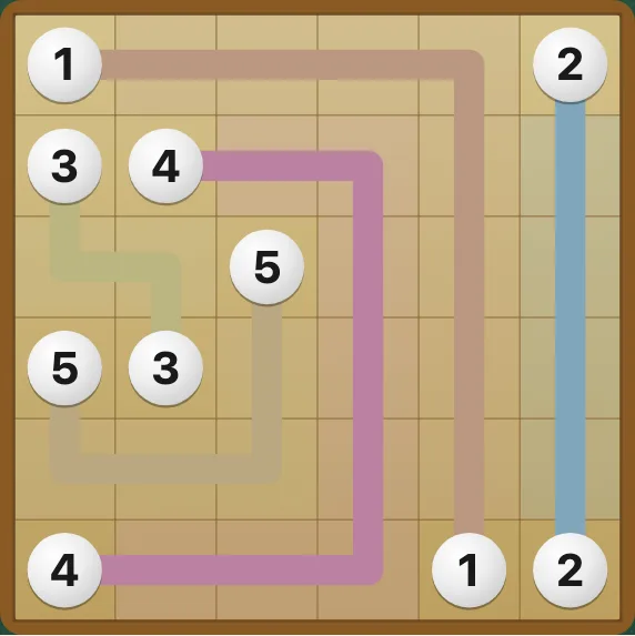 A finished 6×6 level on wood, each pair told by its number on a plain marble