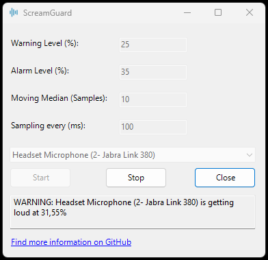 Screenshot of ScreamGuard Settings