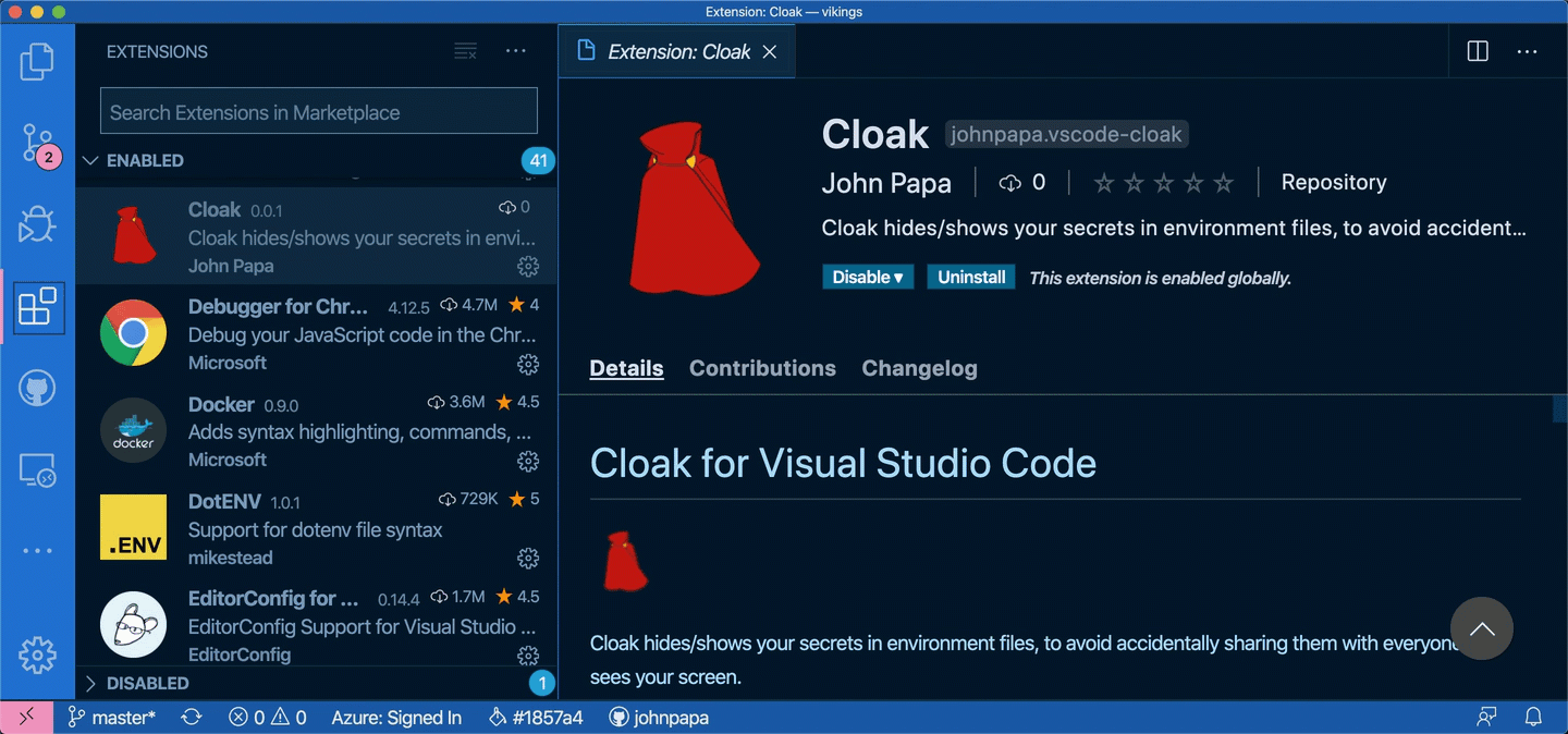 Toggling the Secrets to show/hide with Cloak
