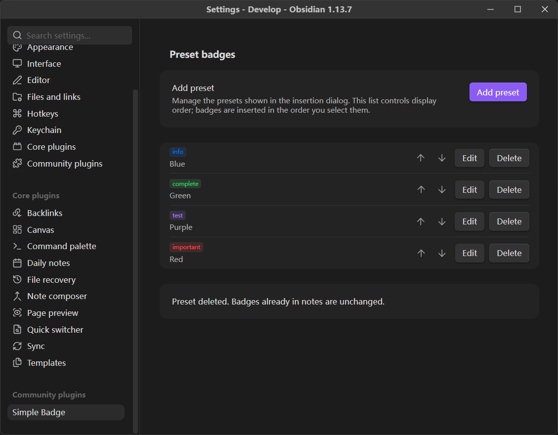 Manage Presets