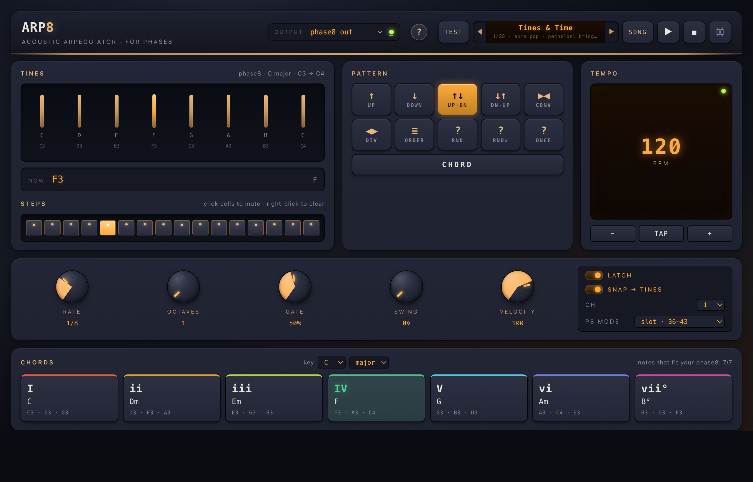 ARP8 — browser MIDI arpeggiator UI