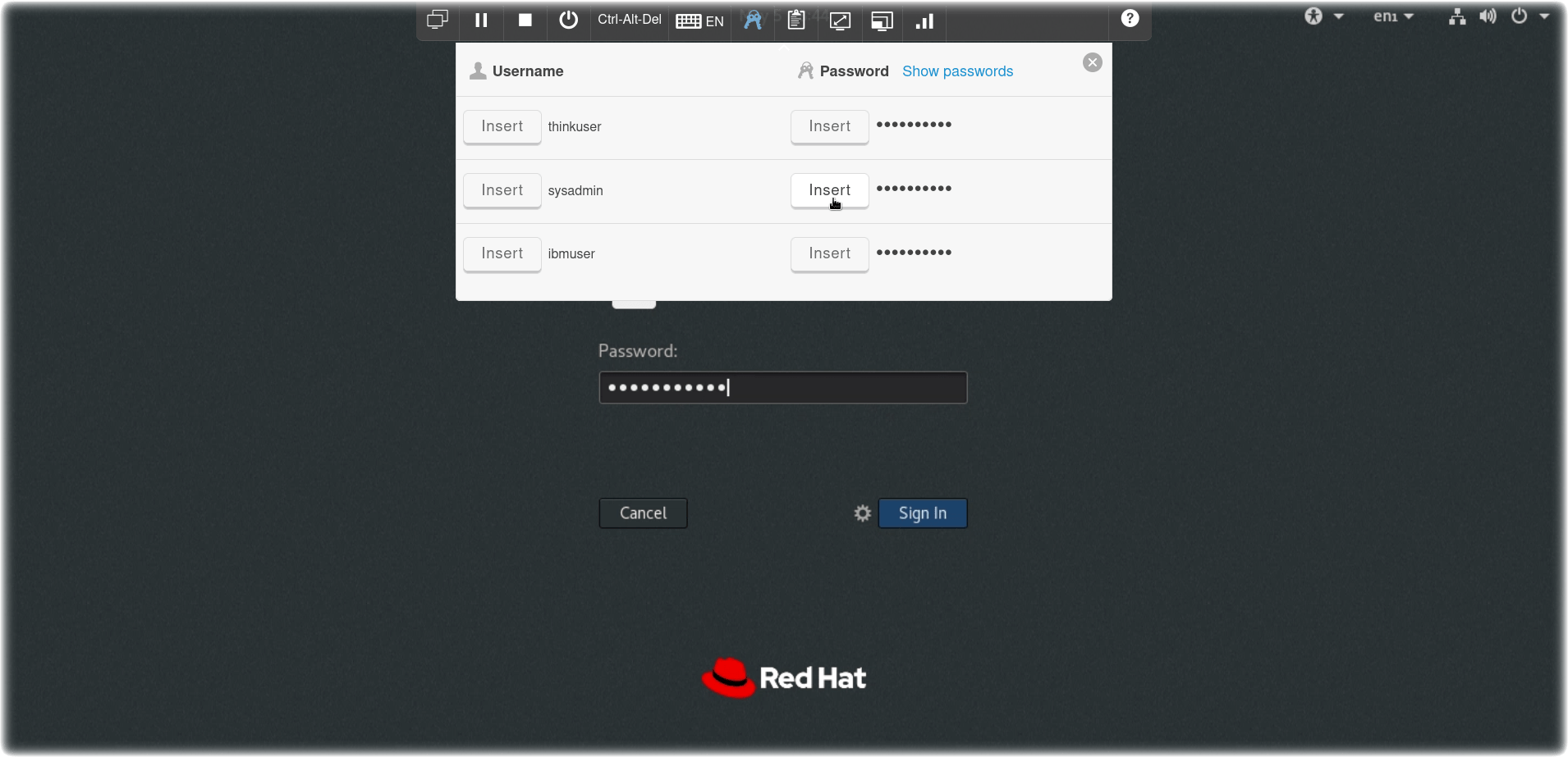 VM login credentials