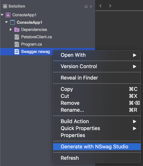 NSwag Studio Context Menu