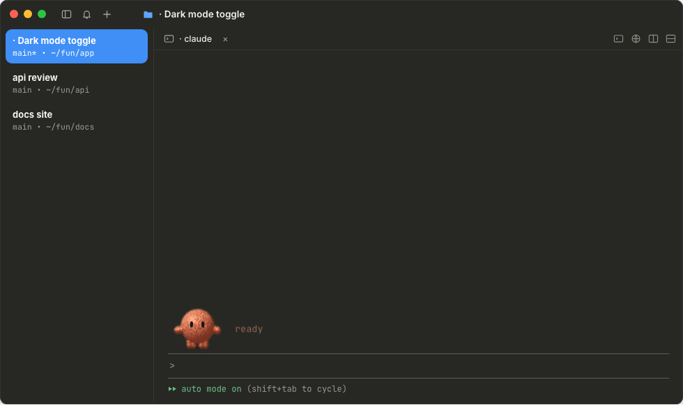 A floofbot reacting to a Claude Code session in cmux