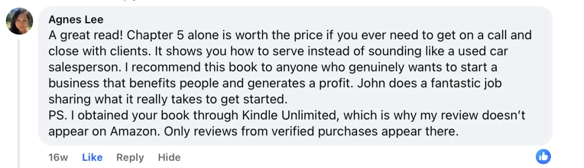 Testimonial screenshot
