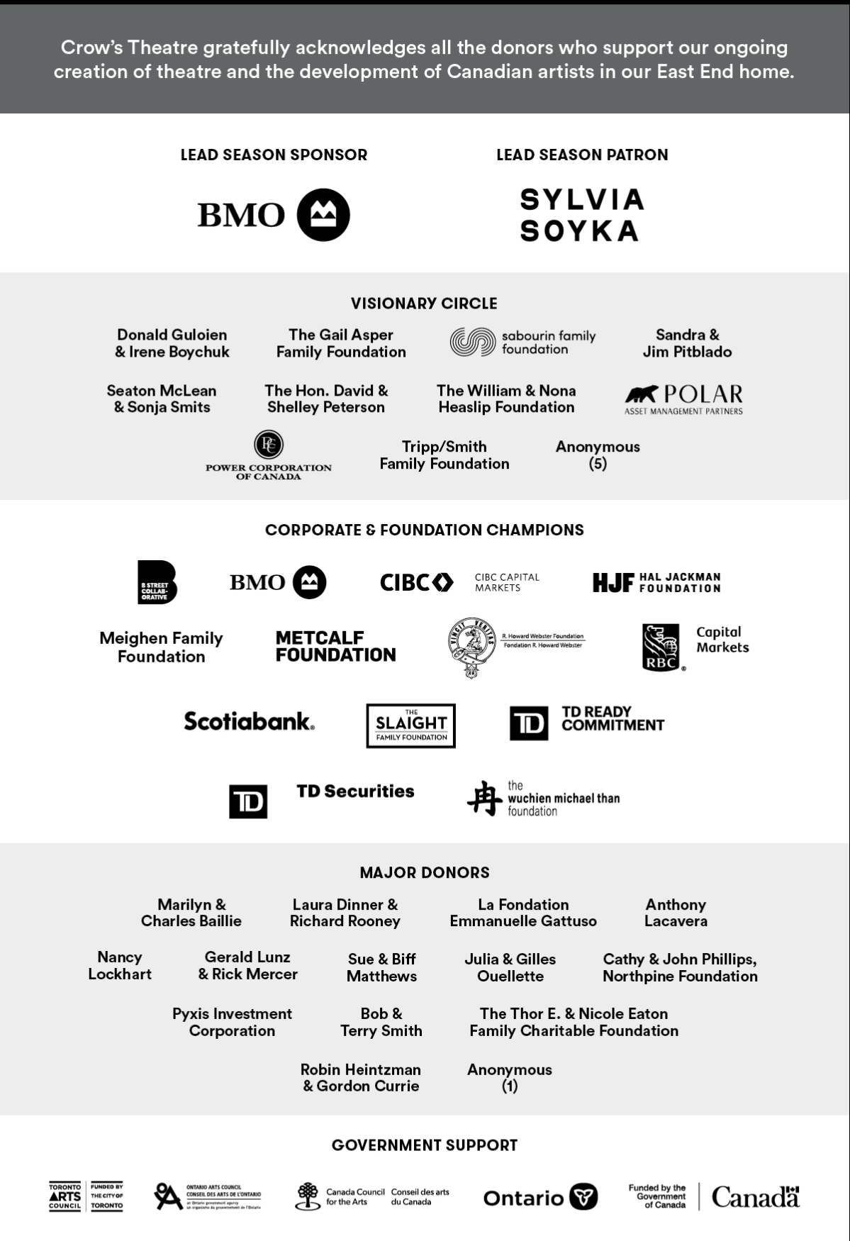 Crow's Theatre Acknowledgements