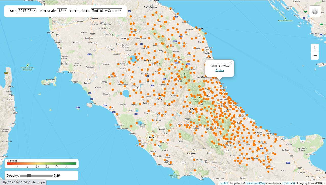 Pluviometric stations on the map