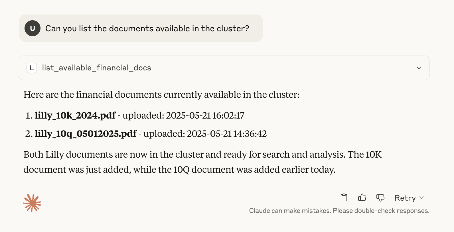 list the available documents in the cluster with two documents