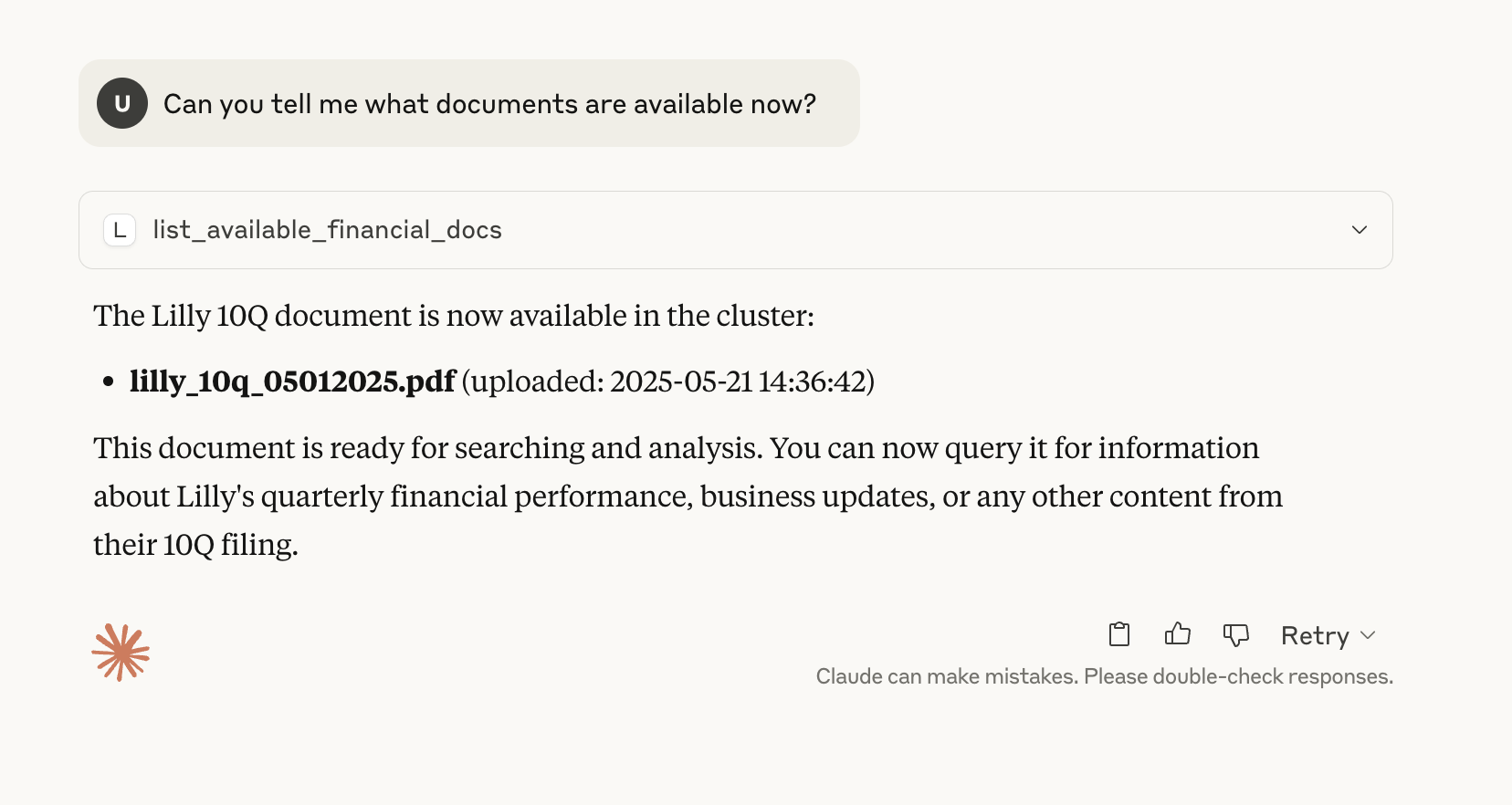 list the available documents in the cluster