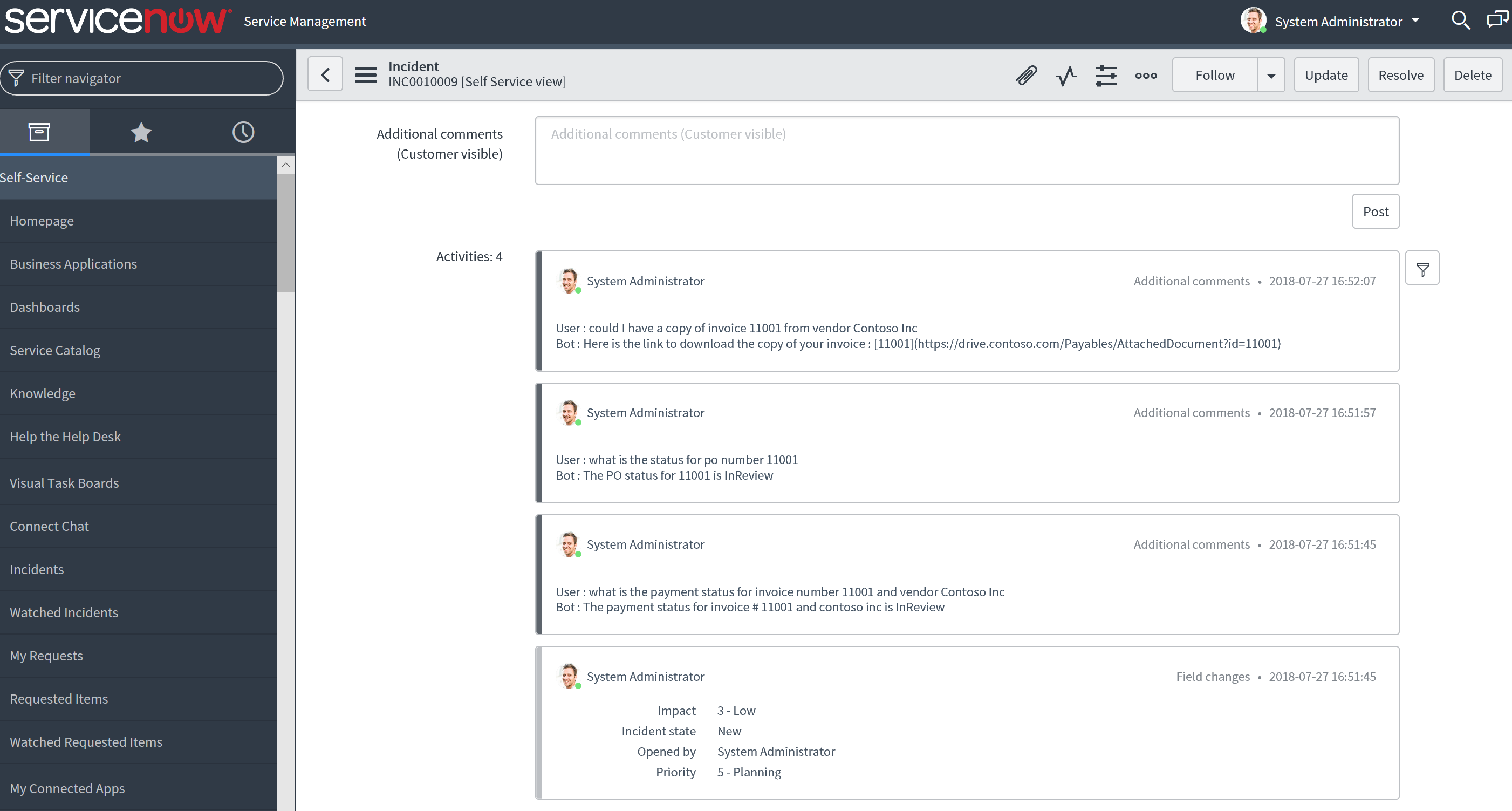 Servicenow Incident Activity