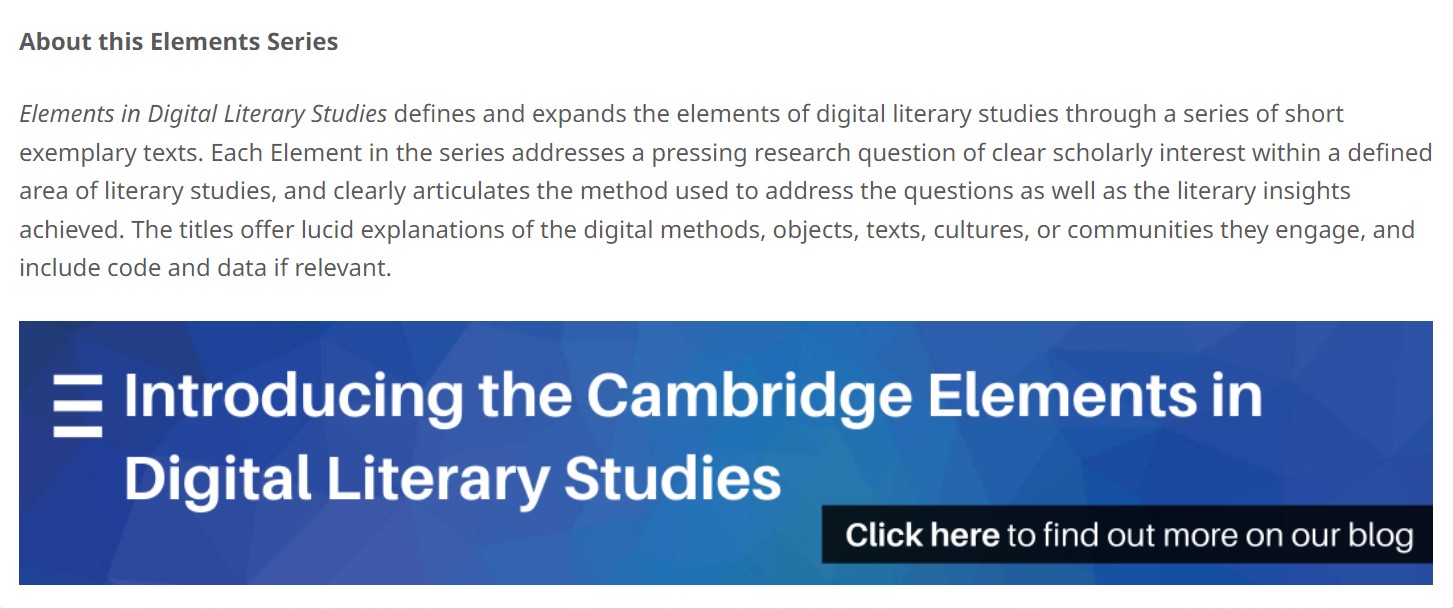 Cambridge Elements: Digital Literary Studies
