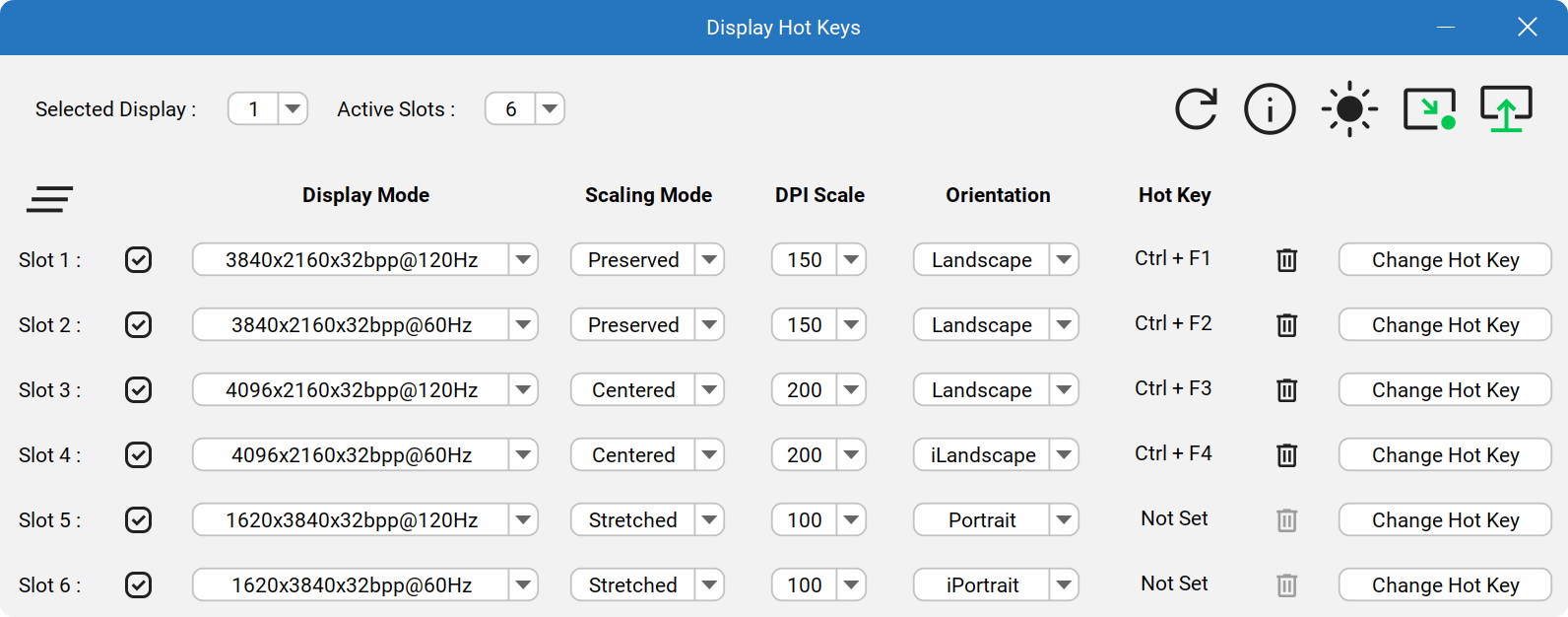 Display Hot Keys