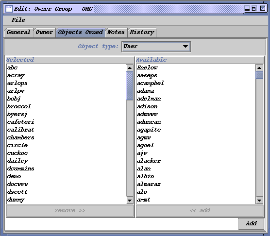 User objects owned