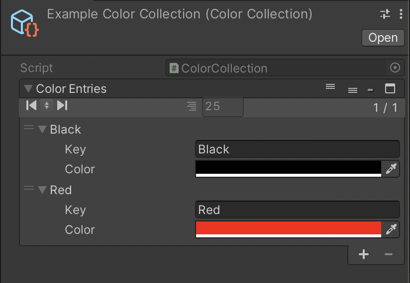 A screenshot of the Unity inspector for a ColorCollection object
