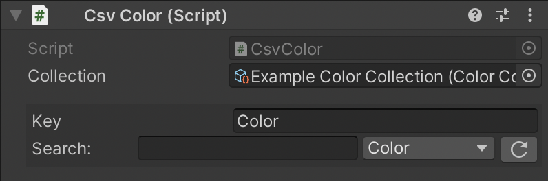 A screenshot of the Unity inspector for a CsvColor component