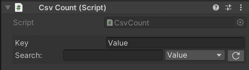 A screenshot of the Unity inspector for a CsvCount component