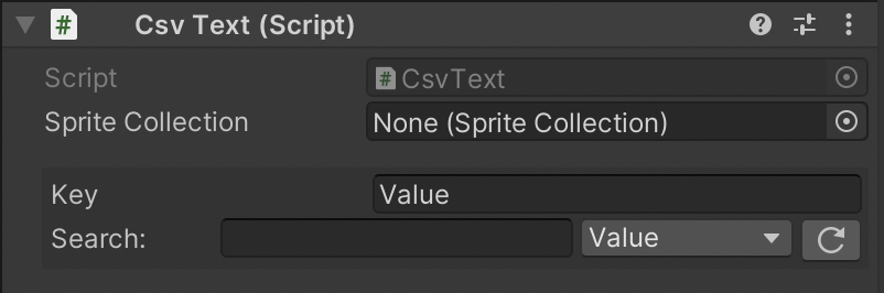 A screenshot of the Unity inspector for a CsvText component