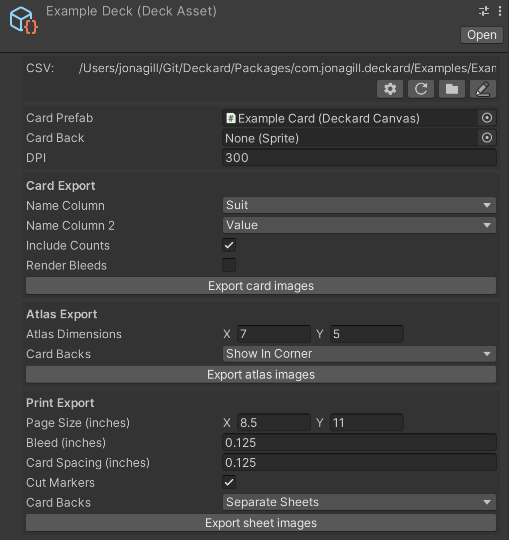 A screenshot of the Unity inspector for a DeckAsset object