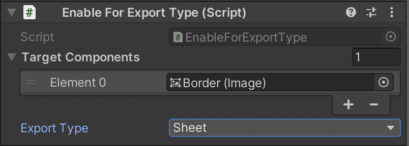A screenshot of the Unity inspector for a EnableForExportType component