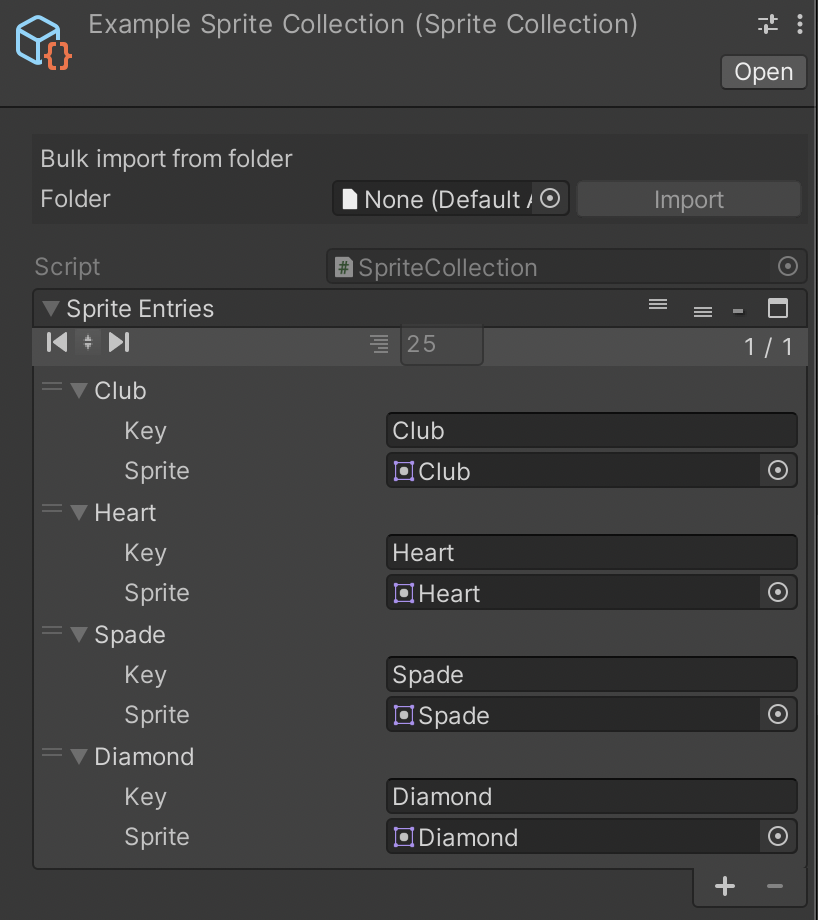 A screenshot of the Unity inspector for a SpriteCollection object